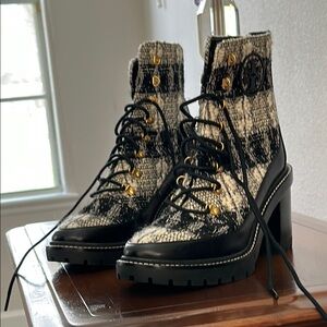 BLACK FRIDAY….. TORY BURCH Women's Black and White Plaid Ankle Boots